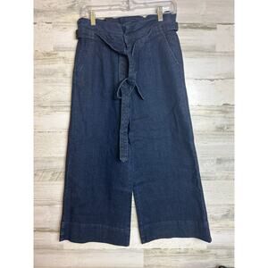 Du Jour size 6 Paper Bag Waist Culotte denim jean Crop Pants tie waist wide leg